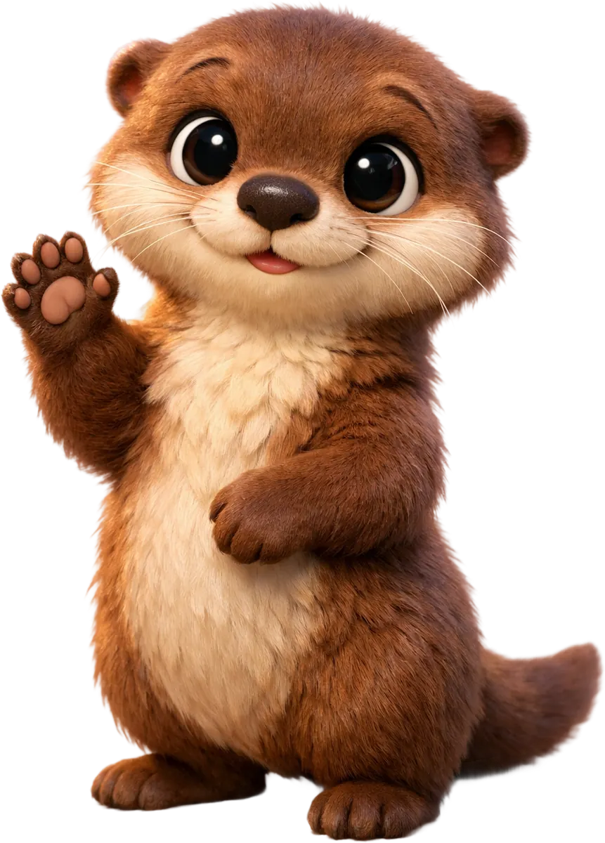 Lingo, der Otter von Lingocare, winkt