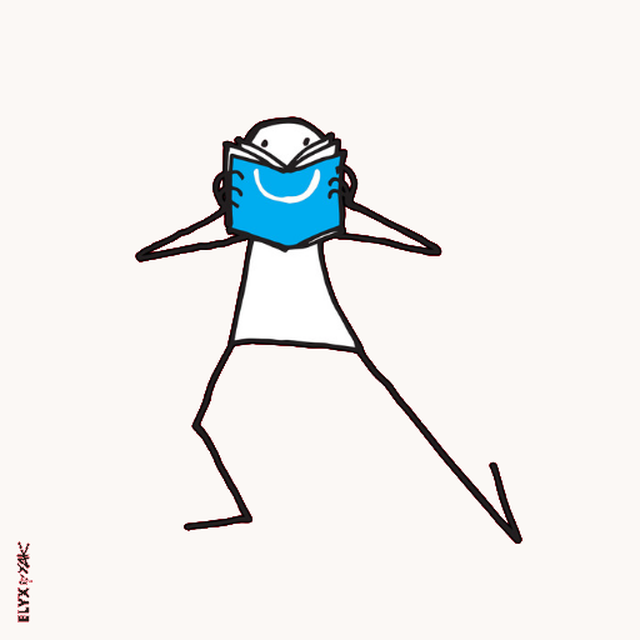 Illustration: eine Figur liest in einem Buch